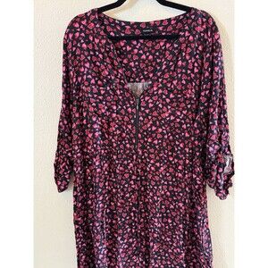 Torrid 3 3XL Black/Pink Hearts Zip Front 3/4 Sleeve Challis Shirt Dress